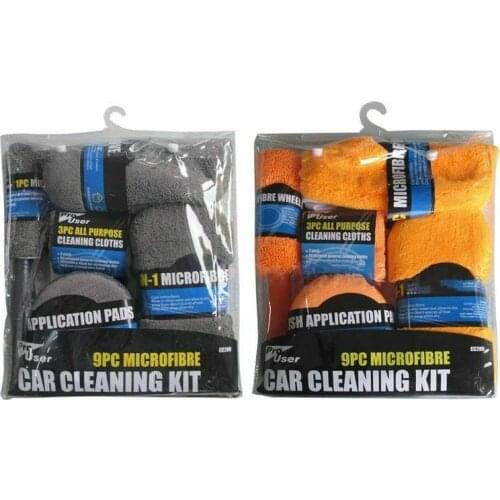 9-Piece Care Cleaning Tool Auto Wash Mitt Microfiber Towel Wash Gloves Wheel Brush Pad Wash Sponge Mitt Auto Car Clean Set