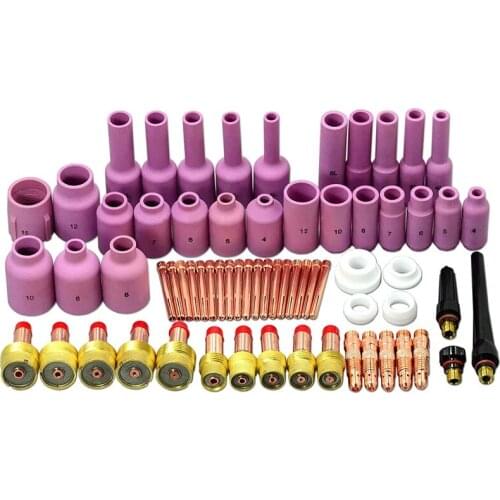 JFBL Hot 67 Pieces Tig Gas Lens Back Cover Collet Combination Size Kit Aluminum Nozzle Suitable For Tig Welding Flashlight Sr
