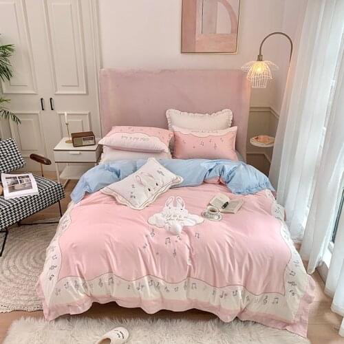 New 600TC egyptian cotton Bedding sets Queen King size Embroidery Bed Duvet cover Bed sheets linen set rabbit bed set