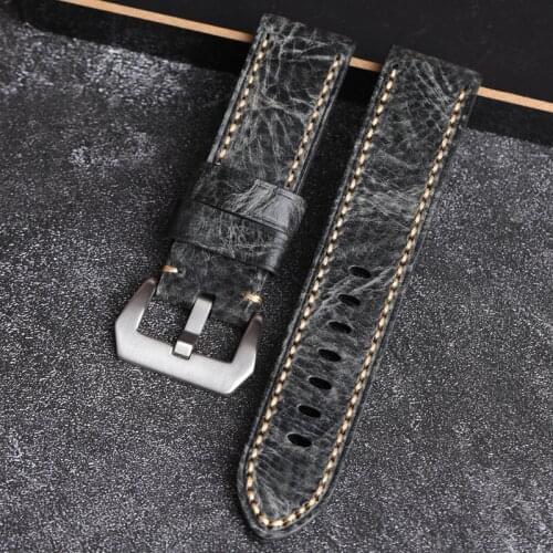 Hand-Folded Leather Watchband Italian Top Layer Calfskin Bracelet, 20 22 24mm Gray Bracelet, Retro Style