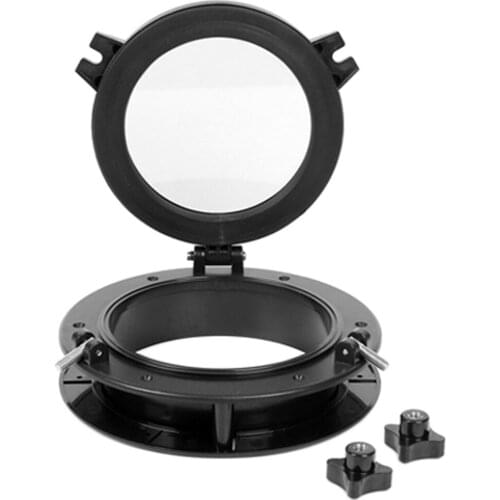 Yacht Round Opening Portlight Porthole 10.5 inch 265mm Replacement Window Port Hole - ABS Tempered Glass - Black