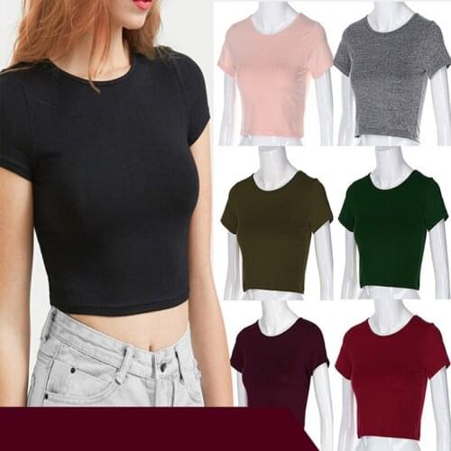 Leosoxs Summer New Fashion Sexy O Neck Crop Tops Womens T Shirt Casual Slim Solid Short Sleeve Ladies Lady T Shirt Tops