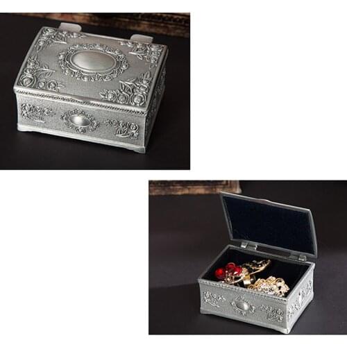Metal Jewelry Chest Vintage Floral Engraved Necklace Case Retro Earrings Storage Case Ring Box Small Size Gift Package