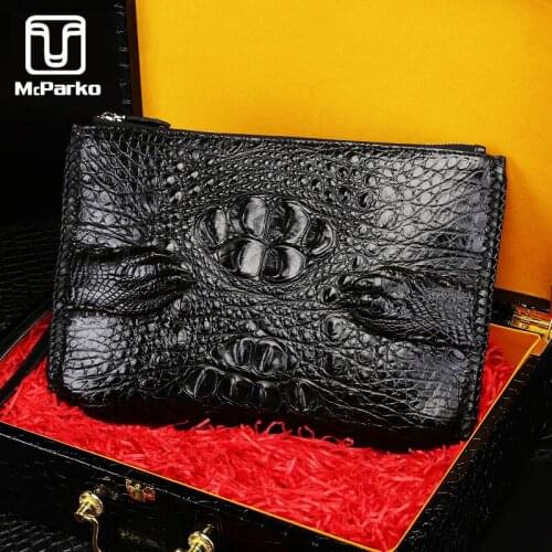 McParko Luxury Mens Clutch Wallet Crocodile Envelope Bag Genuine Leather Hand bag Men Hiphop Handy Wallet Day Clutches Black