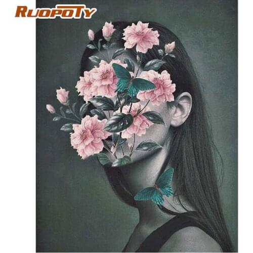 RUOPOTY 60x75cm Frameless Picture By Numbers Kits For Adults 60x75cm Flower On Woman Home Decoration Art Painting Unique Gift