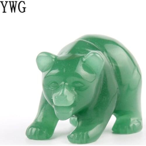 Natural Beads Semi Stone Carved Bear Green Aventurine Opalite Tiger eye Crystal Obsidian Bear Statue Chakra Healing Reiki Crafts