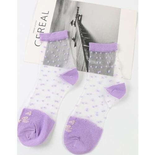 DONG AI 5 Pairs Transparent Crystal Dot Short Glass Silk Socks Fashion Sheer Mesh Sock Ultra Thin Elastic Summer Ankle Sox