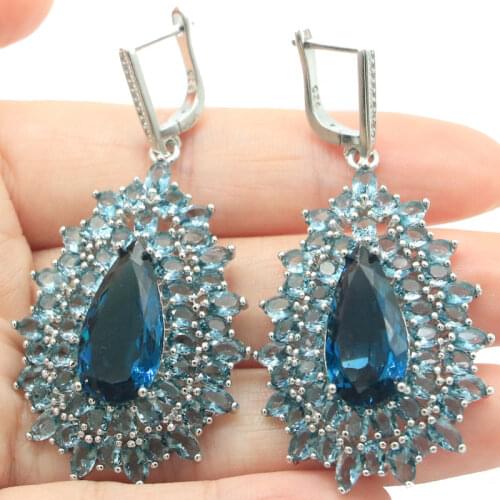 60x26mm SheCrown Dazzling Long Big Heavy 16.7g Created Raspberry Rhodolite Garnet For Women Dating Daily Wear Silver Earrings