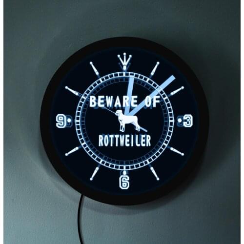Beware Of Rottweiler LED Neon Effect Wall Clock Modern Design Rottweiler Wall Clock With LED illumination Gift