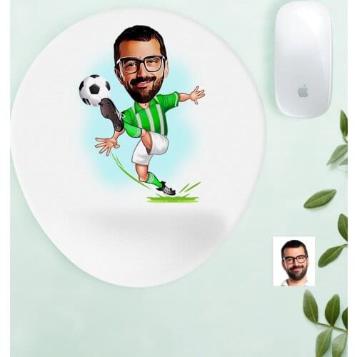 Personalized Mr Green White Football Player Caricature Of Wrist Support Mouse Pad