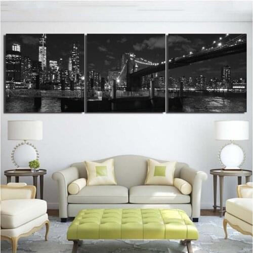 Full square Diamond embroidery 3Pieces Brooklyn Bridge New York Nightscape diamond painting cross stitch mosaic rhinestoneZP-416