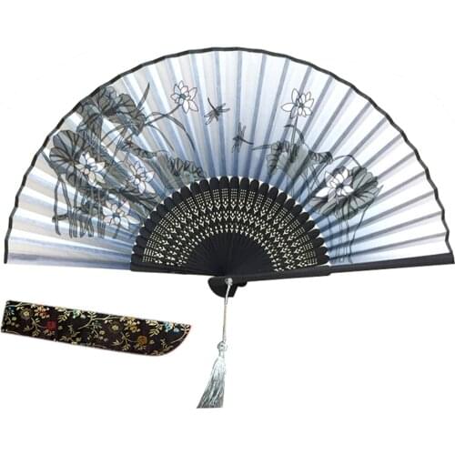 Summer Hand Held Folding Fan Retro Bamboo Floral Fan Chinese Dance Party Pocket Gifts Stage Performances Wedding Decorative Fans