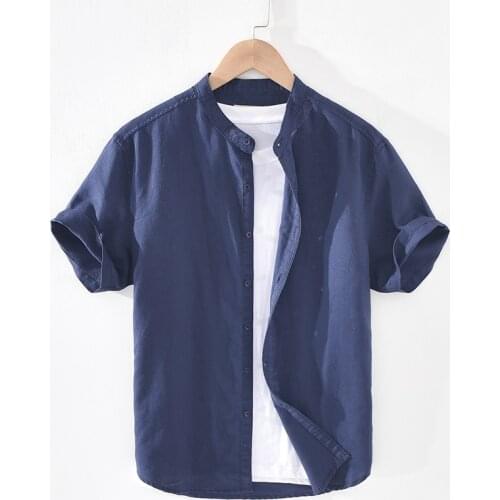 2021 Summer New Short Sleeve Cotton Linen Shirts Men Solid White Classical Casual Oversize Tops Plus Size Shirts