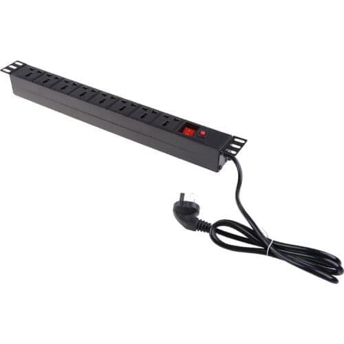 E7CC 1U PDU 8 Outlet Metal Power Strip Surge Protector with Long Extension Cord 250V 10A 2500W for 19 inch Server Rack Power