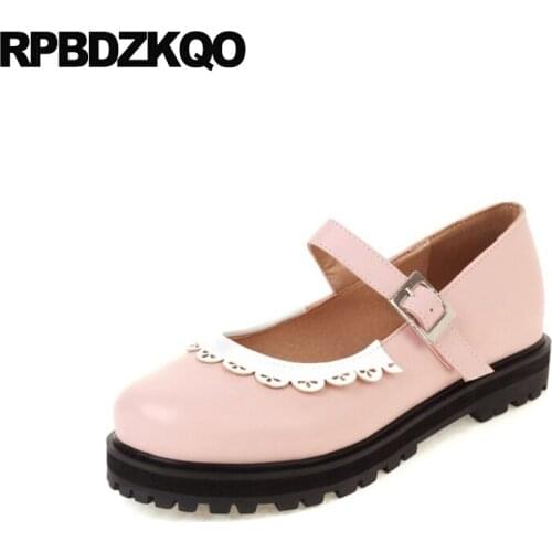 Flats Pink Size 11 Brown Round Toe Non-leather Casual Shoes Cute 2021 Women Girls Large China Japanese School 10 43 Mary Jane