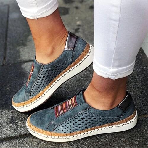 New fashion 2021Women Slip on Sneakers Shallow Loafers Vulcanized Shoes Breathable Hollow Out Casual Shoes Ladies Large size