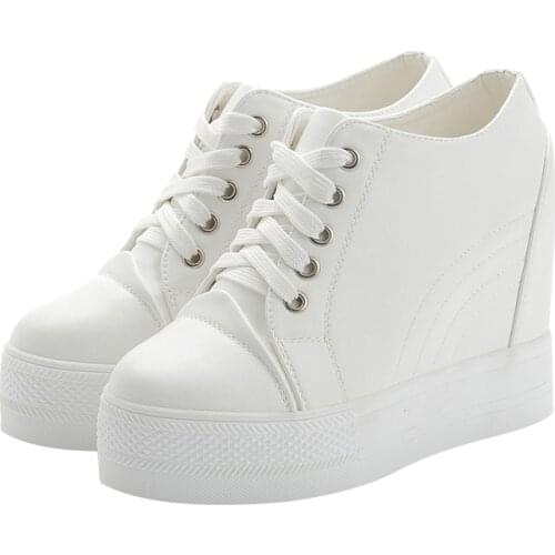 Hidden Wedges High Heels 11CM Thick Bottom Shoes Black and White Sneakers for Women Autumn New Casual Platform Trainers Chunky