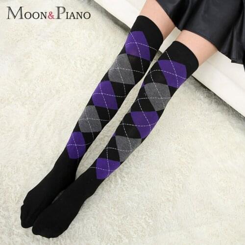 Autumn And Winter Womens Stockings Diamond Lattice Plaid Breathable Colorful Fashion Harajuku Polyester Ladies Over The Knee