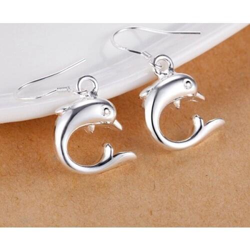 Hot charms 925 Sterling Silver little dolphin drop Earrings for Women fashion party wedding Jewelry Christmas Gifts
