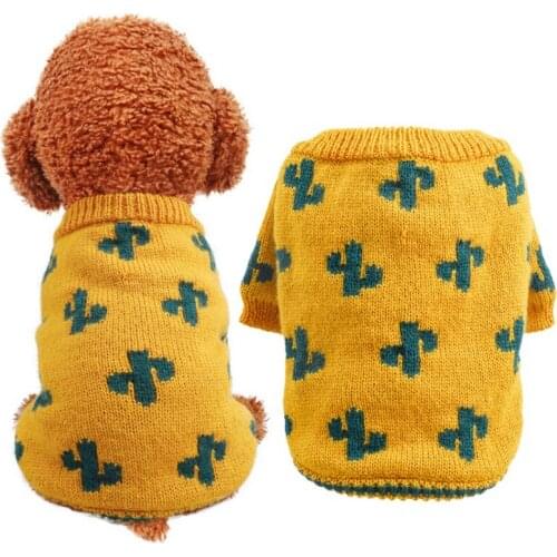 Pet Winter Ginger Cactus Printed Sweater Dog Clothes French Bulldog Clothing Puppy Warm Coat Outfits Dog Costume
