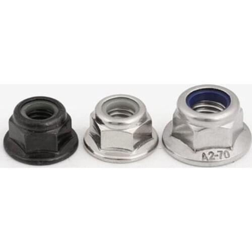 100-1000pcs M3 M4 M5 M6 M8 Black Carbon 304 A2-70 Stainless Steel Hex Flange Nylon Insert Lock Nut Self-locking Nylock Locknut
