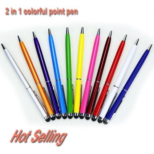 100pcs Universal 2in1 Capacitive Touch Screen Pen for iPhone with Ball Point Pen Stylus Tablet Touch Pen for iPad for Samsung