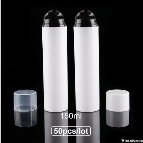 150ML plastic airless bottle,white/clear body white/clear lid,black pump lotion/emulsion/foundation/serum/sunscreen packing