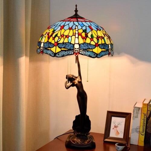 16 inch yellow dragonfly hotel table lamp Tiffanys stained glass villa living room bar Goddess of girl creative LED desk lamps