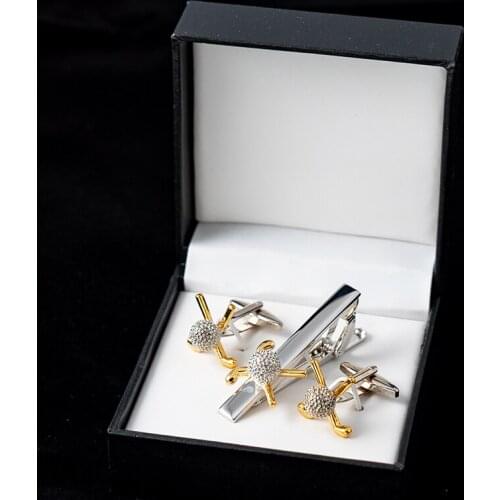 Business Gold Golf Clubs Cufflinks and Design Tie Clips Set For Mens French Shirt Gold Silvery Jewelry Wedding Holiday Gifts