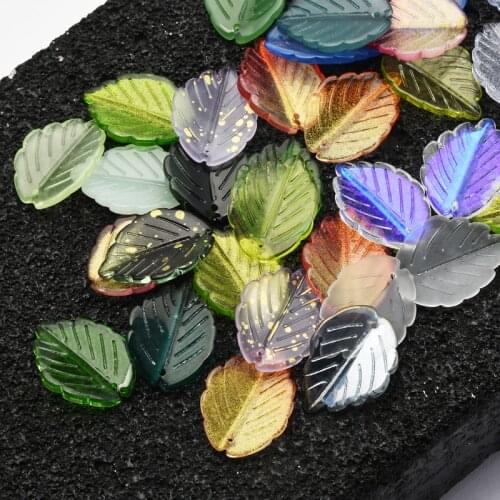 20Pcs Glass Leaf Beads Green 17x24mm Crystal Pendants Leaves Shape Gradient Color For DIY Making Earrings Jewelry Accessories