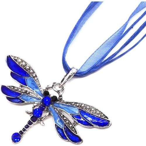 Czech multi-layer dragonfly pendant chain womens jewelry enamel dragonfly chain necklace with rhinestones colorful necklace