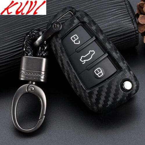 Carbon Fiber Pattern Soft Silicone Car Key Case Cover For Audi A3 A4 B7 B6 B8 A6 C5 C6 Q5 Q7 A4L Car Styling Key Ring Shell