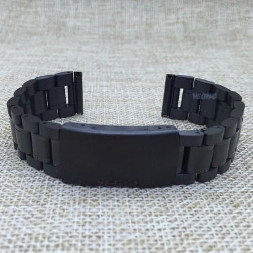 Black Watch Band Solid Stainless Steel Strap Straight End