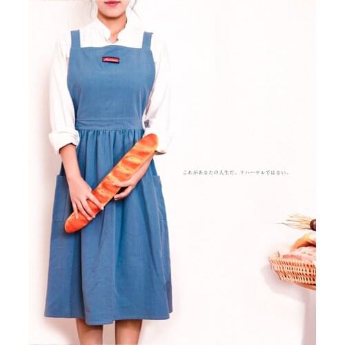 Breve delantal de cocina de lino y algodón con diseño de sirena y viento nórdico, delantal de cocina para mujer, vestido, tienda