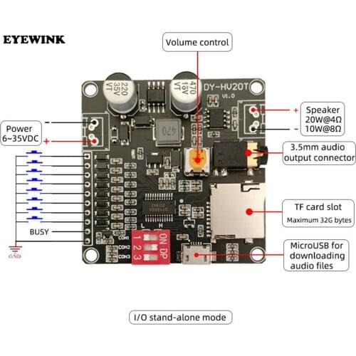 DY-HV20T 12V/24V power supply10W/20W Voice playback module supporting Micro SD card MP3 music player for Arduino