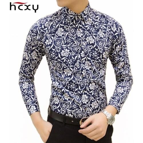 HCXY Free shipping Colorful spring and summer fashion brand mens clothes printed shirt large size Slim floral shirt men