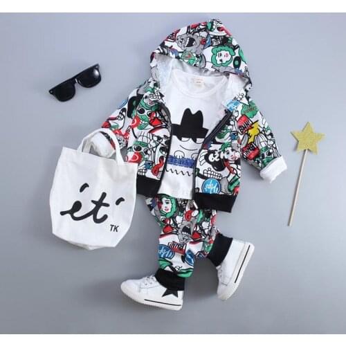 Baby Boy Fashion Clothing Set Hooded Coat + T Shirt + Pants Kid Suits High Quality Autumn Spring Children Clothes 1 2 3 4 Years