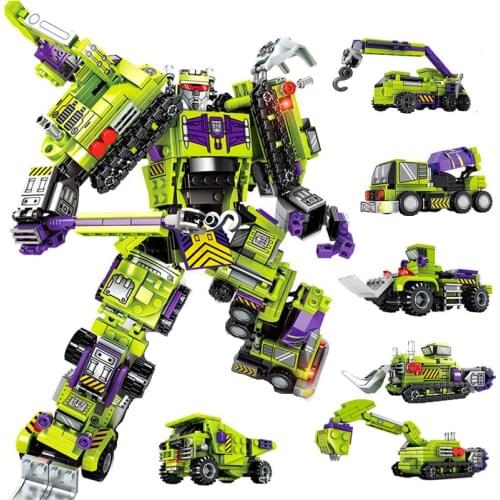 6 in 1 Transformation Robot Building Block City Vehicle Engineering Excavator truck Racing car Bricks Construction toys