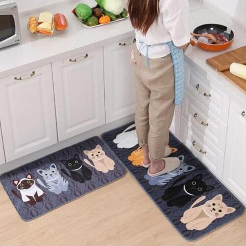Kitchen Mats Flannel Anti-Slip Floor Mat Animal Cat Printed Bathroom Kitchen Carpet Doormat Room Anti-Slip Rug