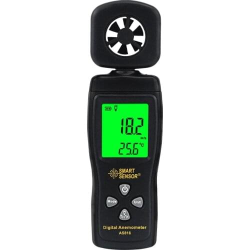 Hot Sale Smart Sensor AS816 Mini Digital Anemometer LCD Digital Wind Speed Meter Air Velocity Temperature Meter with Backlight