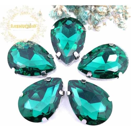 HOT!!! Malachite gree Water drop shape Glass Crystal sew on rhinestones with four claw Diy Clothing accessories Free shipping