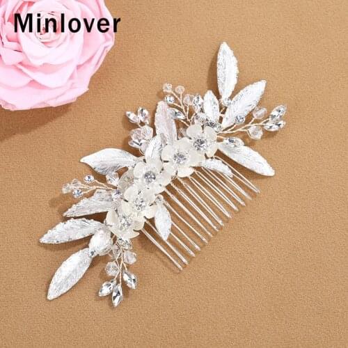 Minlover Silver Color Flower Wedding Bridal Hair Accessories Marquise Crystal Hair Comb Hair Ornaments Leaves Head Jewelry FS194