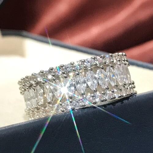 MIQIAO White Gold Plated Luxury Full Zircon Vintage Crystal Boho Rings for Women Couple Wedding Friends Gift Fashion Jewelry Ane