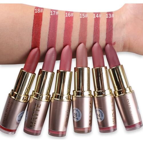 MISS ROSE Brand Lipstick Lips Cosmetics Moisturizer Easy to Wear Pigments Waterproof Velvet Matte Lip Stick Batom Makeup