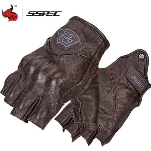 Retro Motorcycle Gloves Breathabls Motorcycle Riding Leather Gloves Half Finger Racing Motorcycle Anti-Fall Touch Screen Gloves