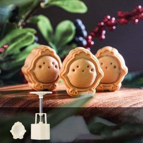 DIY 3D Mooncake Mold Set 50g Chick Pattern Shaped Moon Cake Plastic Mold Press Safe Cookie Molds for Mid-Autumn Festival