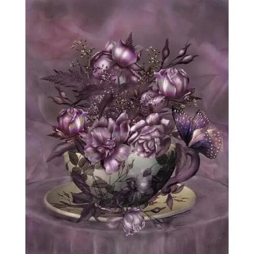 Tea and Rose Flower Cross Stitch Kits Art Crafts Sewing kit Top Quality Embroidery Needlework DIY 14CT Unprinted Decor Handmade