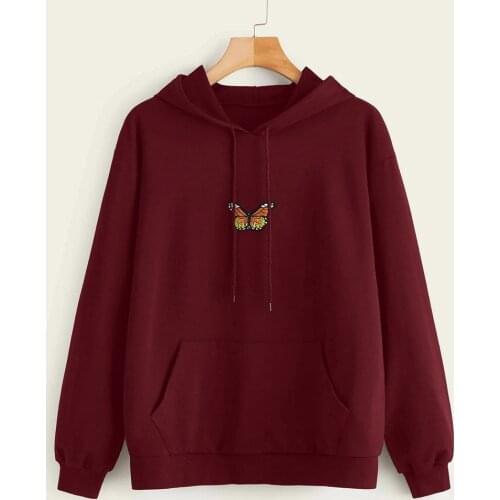 NoEnName_Null Womens Clothing Womens Sweatshirt Butterfly embroidery Pullover Hoodies pure Hoodies women Casual Ladies clothes