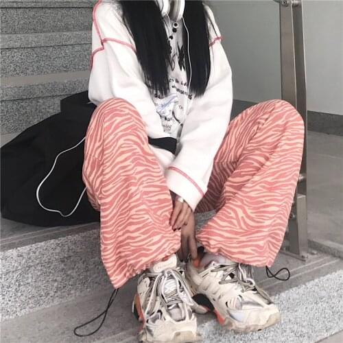 2021 Summer New Female Ins Casual Pants High Street Zebra Pattern Beam Pants Loose And Thin Straight Pants Streetwear