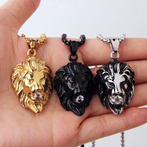 Black Silver Color Gold Color Lion Charms Necklace Punk Style Men/Women Retro Jewelry Stainless Steel Chain Necklace & Pendant